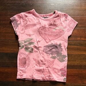 Darc Sport Pink Short Sleeve Graphic Tee with Rose Motif